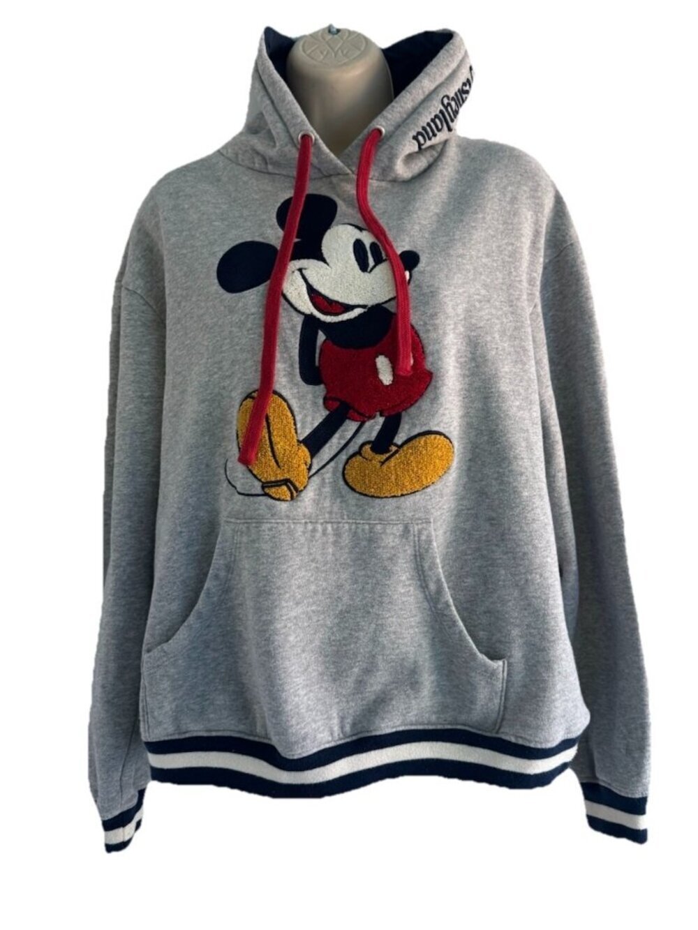 Disneyland Woman's Sz S Gray Mickey Mouse Embroidered Fleece Pullover Hoodie